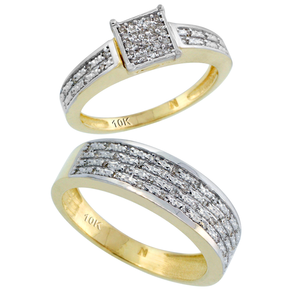 10k Gold 2Piece Diamond Ring Band Set w Rhodium Accent Engagement Ring