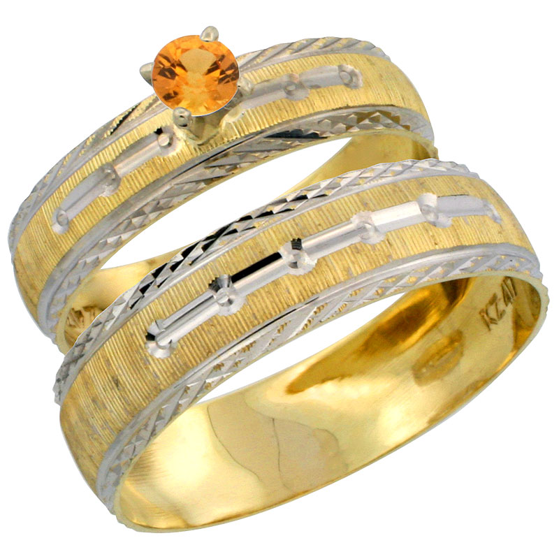 10k Gold 2Piece 025 Carat Orange Sapphire Ring Set Engagement Ring Man