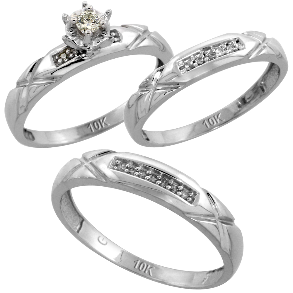 Silver Diamond Engagement Rings/Wedding Band Sets
