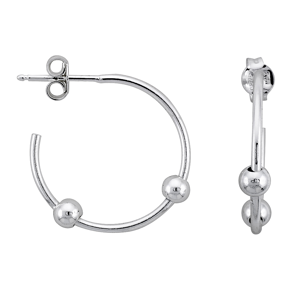 Sterling Silver Beaded Hoop Earrings, 7/8 in. (22 mm)