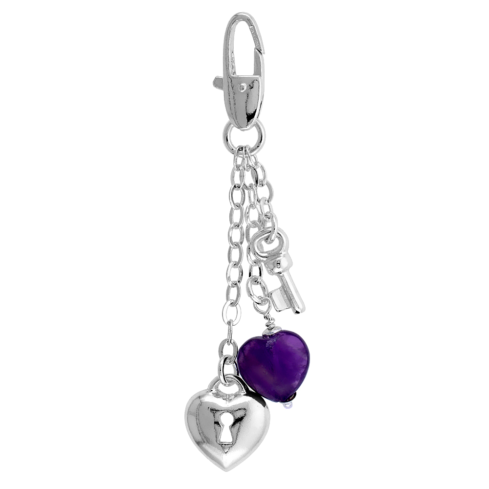 Sterling Silver Key To My Heart Dangle Charm for Bracelet, Anklet or Necklace, 2 in. (51 mm) tall