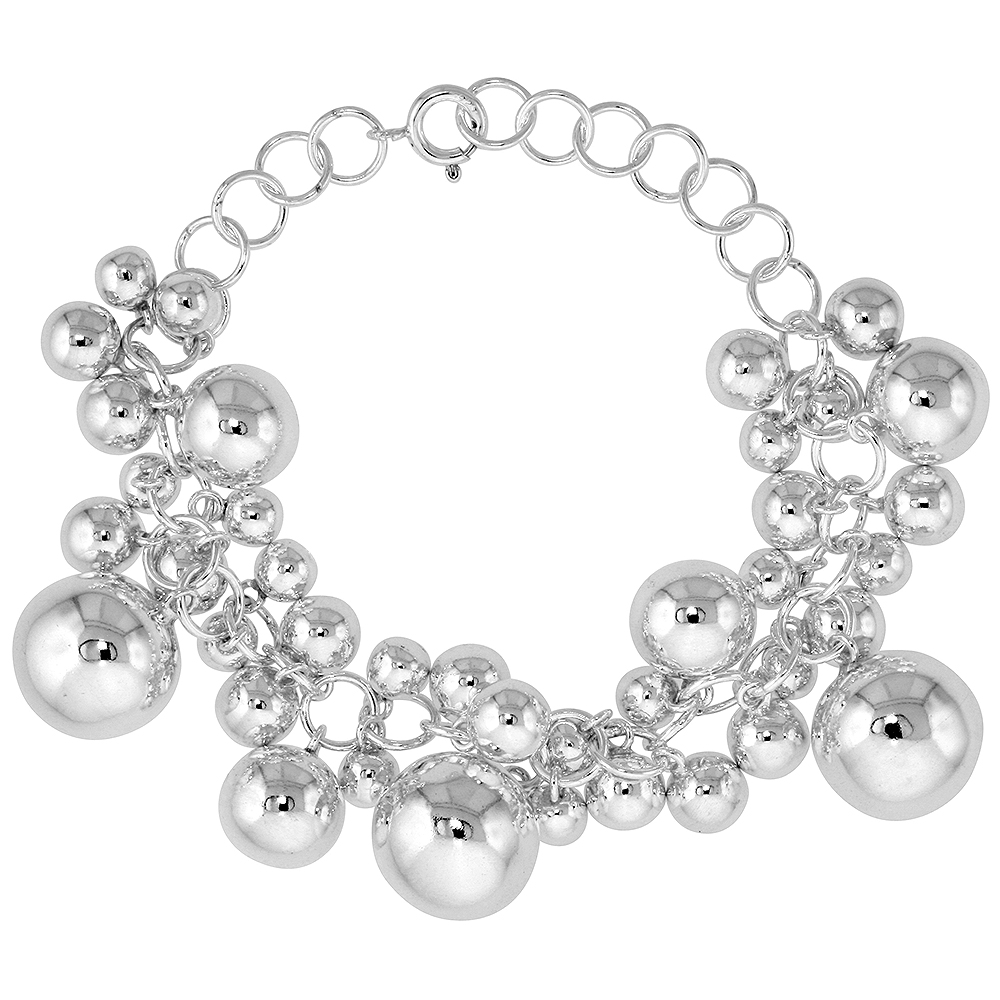 Sterling Silver Ball Cluster Bracelet 9/16 inch wide, 7 - 8 inch long