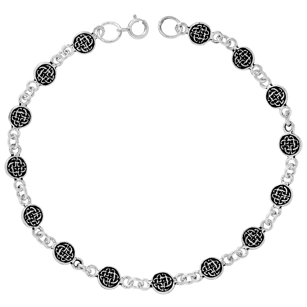 Dainty Sterling Silver Celtic Bracelet for Women and Girls, 1/4 wide 7.5 inch long