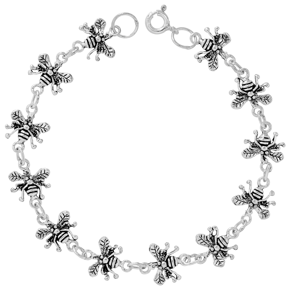 Dainty Sterling Silver Butterfly Bracelet for Women and Girls, 3/8 wide 7.5 inch long