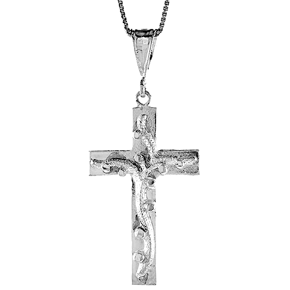 Sterling Silver Cross Pendant with Vine, 1 5/8 inch