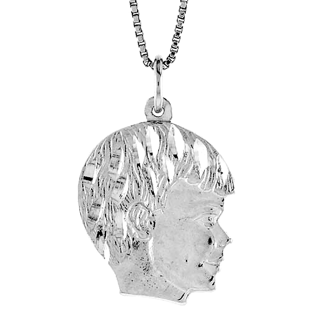 Sterling Silver Boy\'s Head Pendant, 7/8 inch Tall