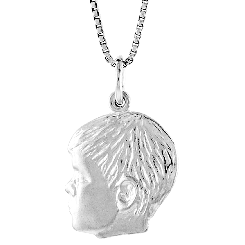 Sterling Silver Boy\'s Head Pendant, 3/4 inch Tall