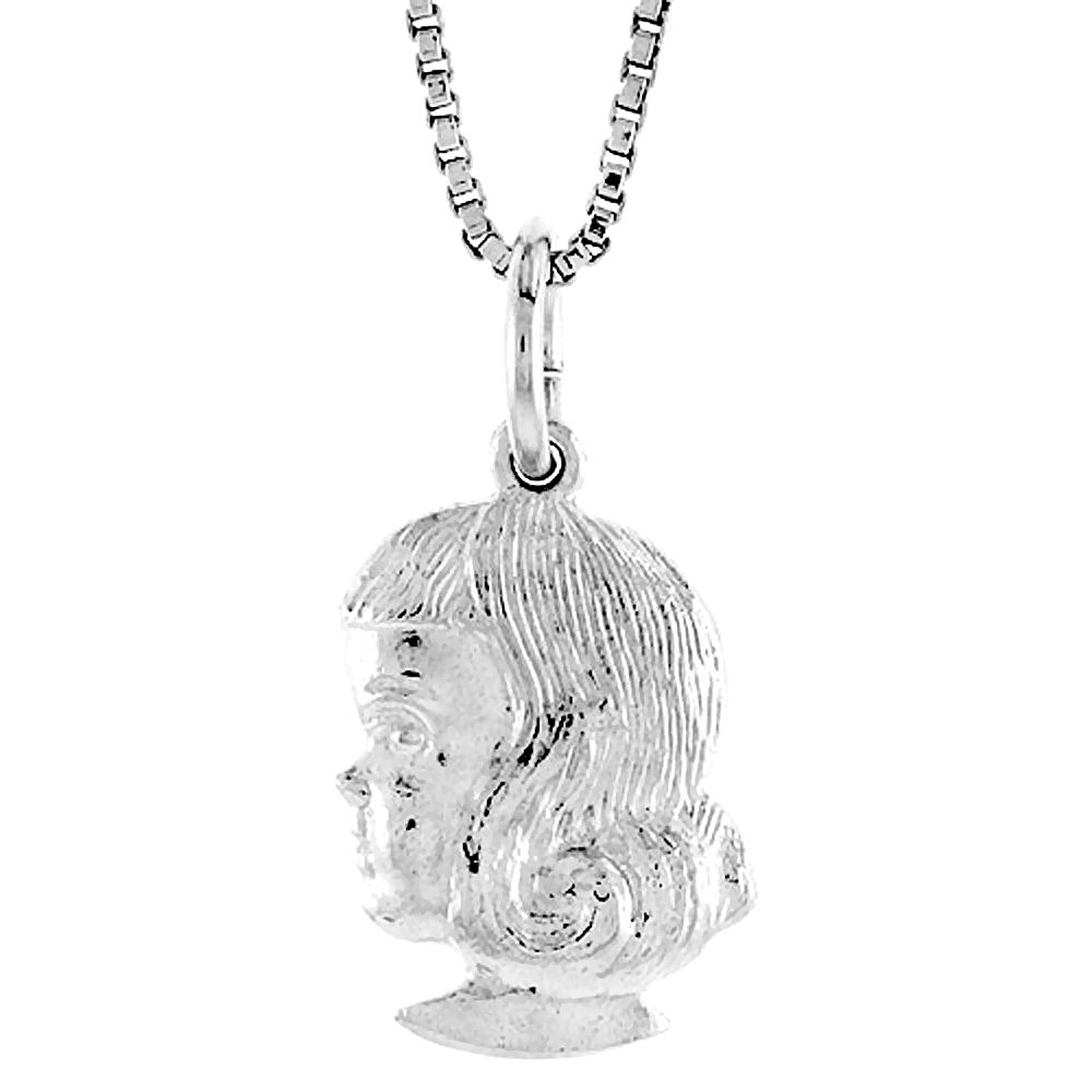 Sterling Silver Girl\'s Head Pendant, 1/2 inch Tall