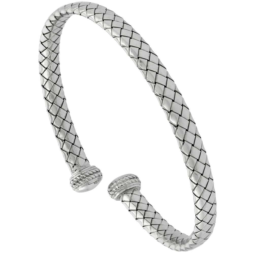 Sterling Silver Italian Flexible Small Cuff Weave Bangle, fits most 5 -6 wrists