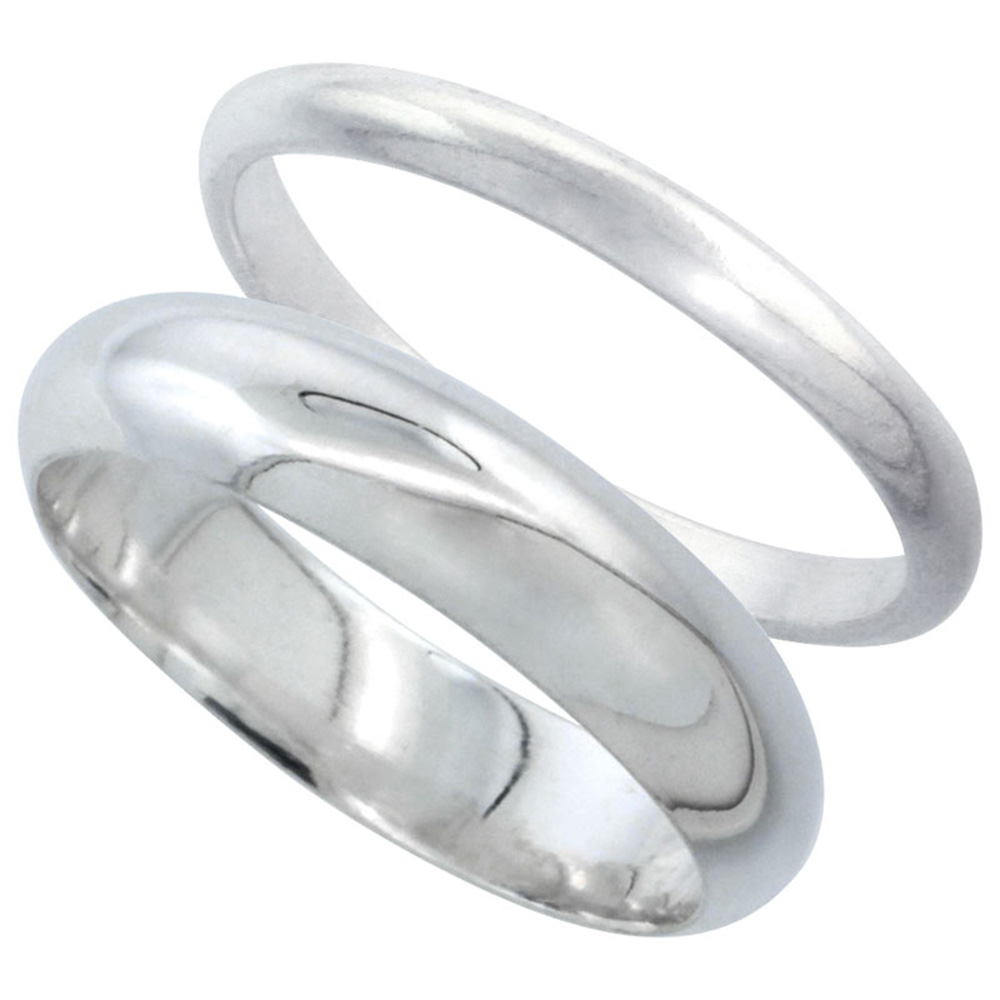 Sterling Silver 2mm 5mm Wedding Ring Band Set 2mmSizes 4 to 95