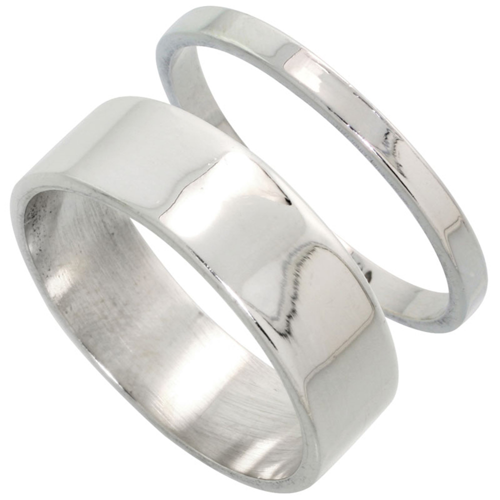 Sterling silver mm amp mm flat wedding ring band set mmsizes to