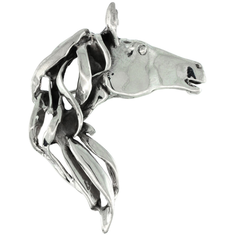 Sterling Silver Horse Head Brooch Pin, 1 11/16 (42.5 mm) wide"