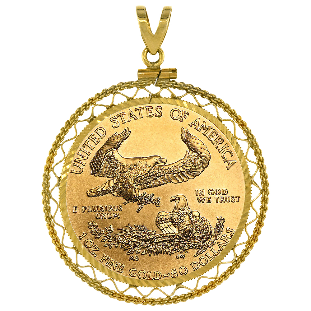 Sabrina Silver 14k Gold 1 oz Gold Eagle Bezel Filigree 33mm Coin Screw Top