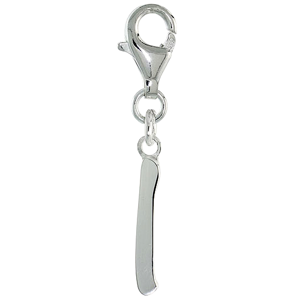 Sterling Silver Block Initial Charm I Alphabet Pendant Lobster Claw Clasp High Polished, 7/8 inch