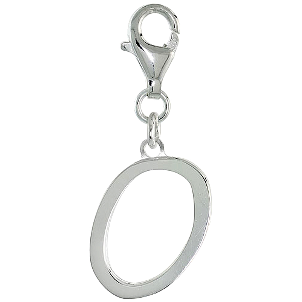 Sterling Silver Block Initial Charm O Alphabet Pendant Lobster Claw Clasp High Polished, 7/8 inch