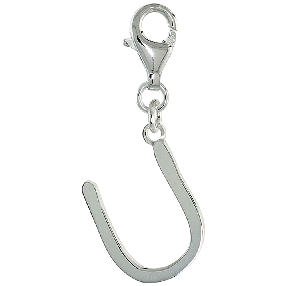Sterling Silver Block Initial Charm U Alphabet Pendant Lobster Claw Clasp High Polished, 7/8 inch