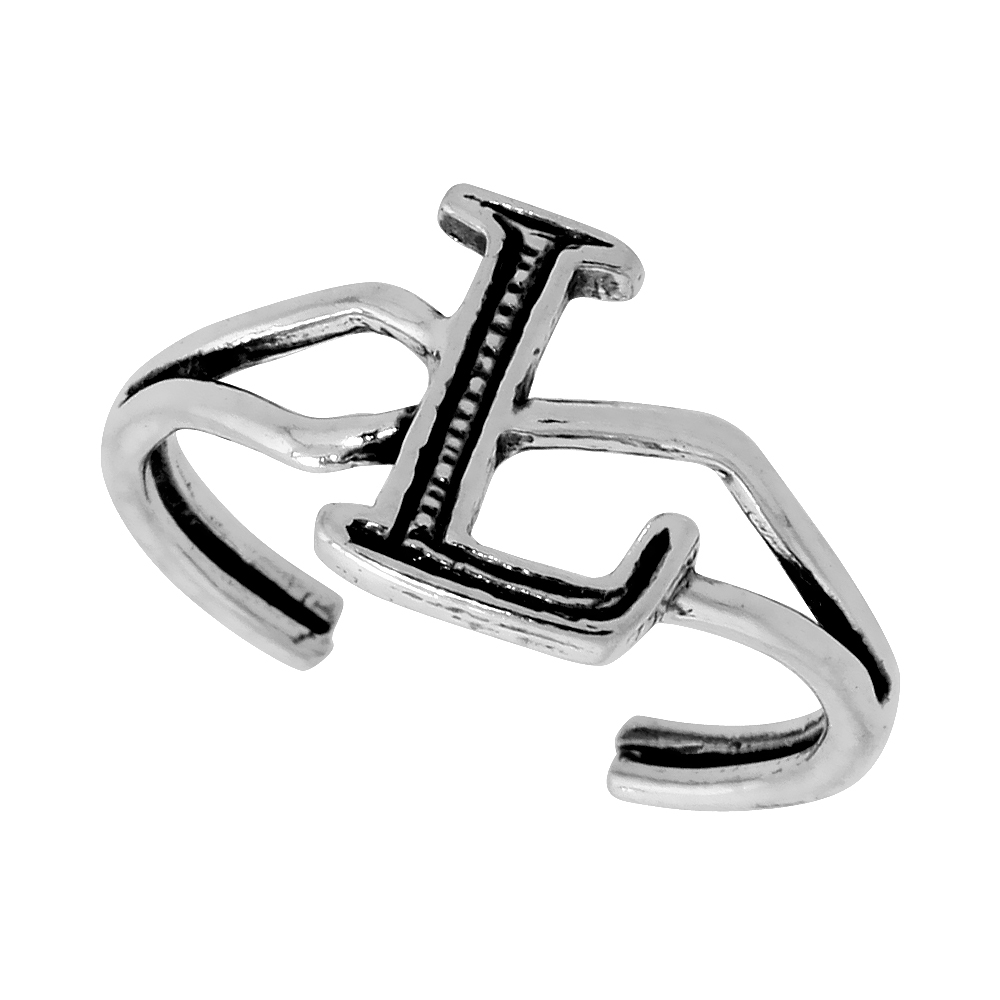Sterling Silver Initial Letter L Alphabet Toe Ring / Baby Ring, Adjustable sizes 2.5 to 5, 3/8 inch wide
