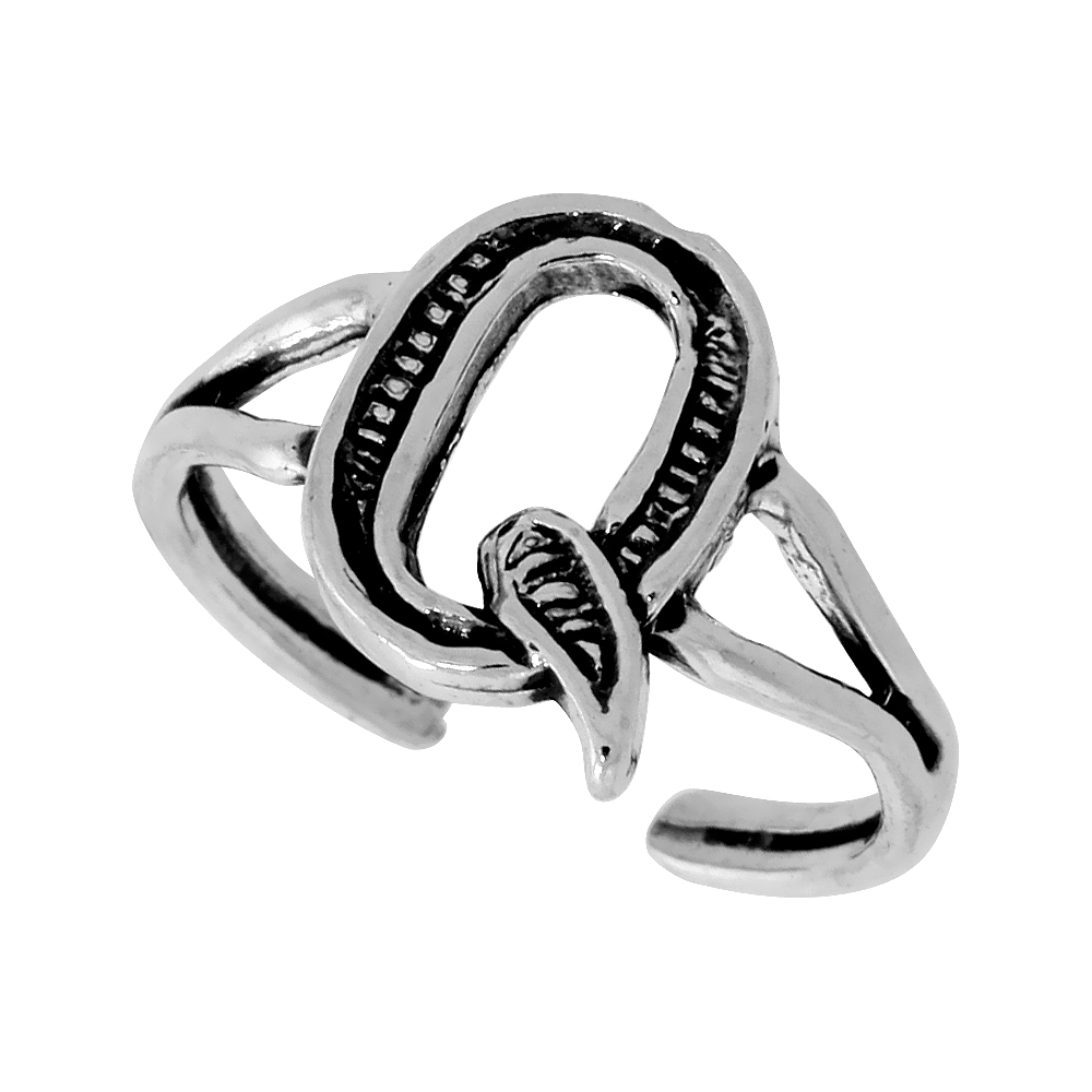 Sterling Silver Initial Letter Q Alphabet Toe Ring / Baby Ring, Adjustable sizes 2.5 to 5, 3/8 inch wide