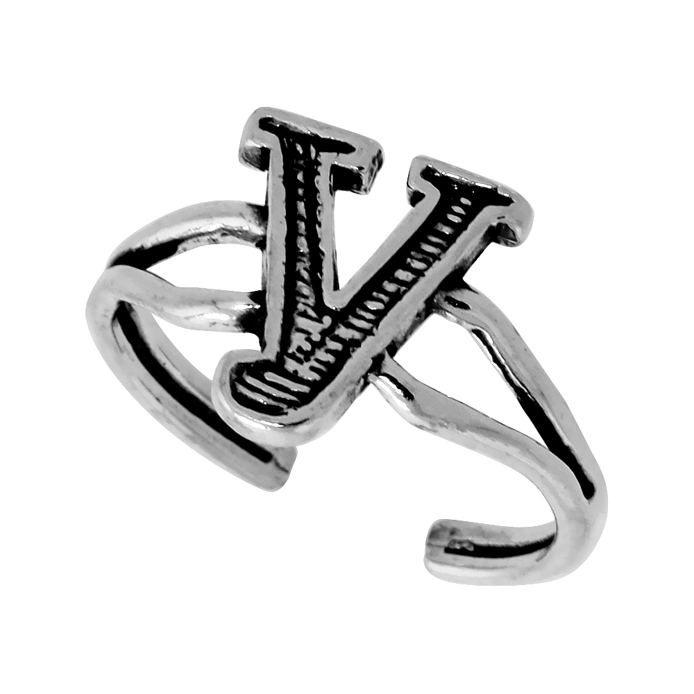 Sterling Silver Initial Letter Y Alphabet Toe Ring / Baby Ring, Adjustable sizes 2.5 to 5, 3/8 inch wide