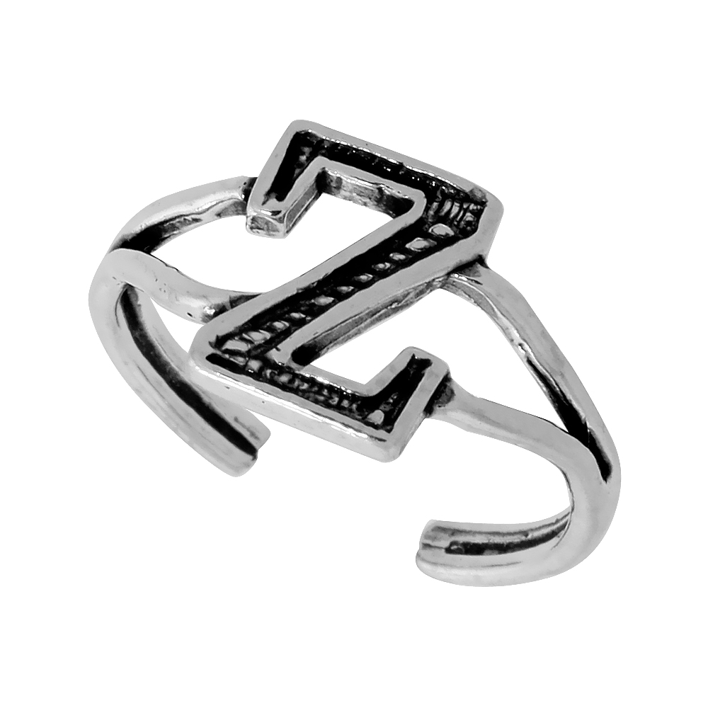 Sterling Silver Initial Letter Z Alphabet Toe Ring / Baby Ring, Adjustable sizes 2.5 to 5, 3/8 inch wide