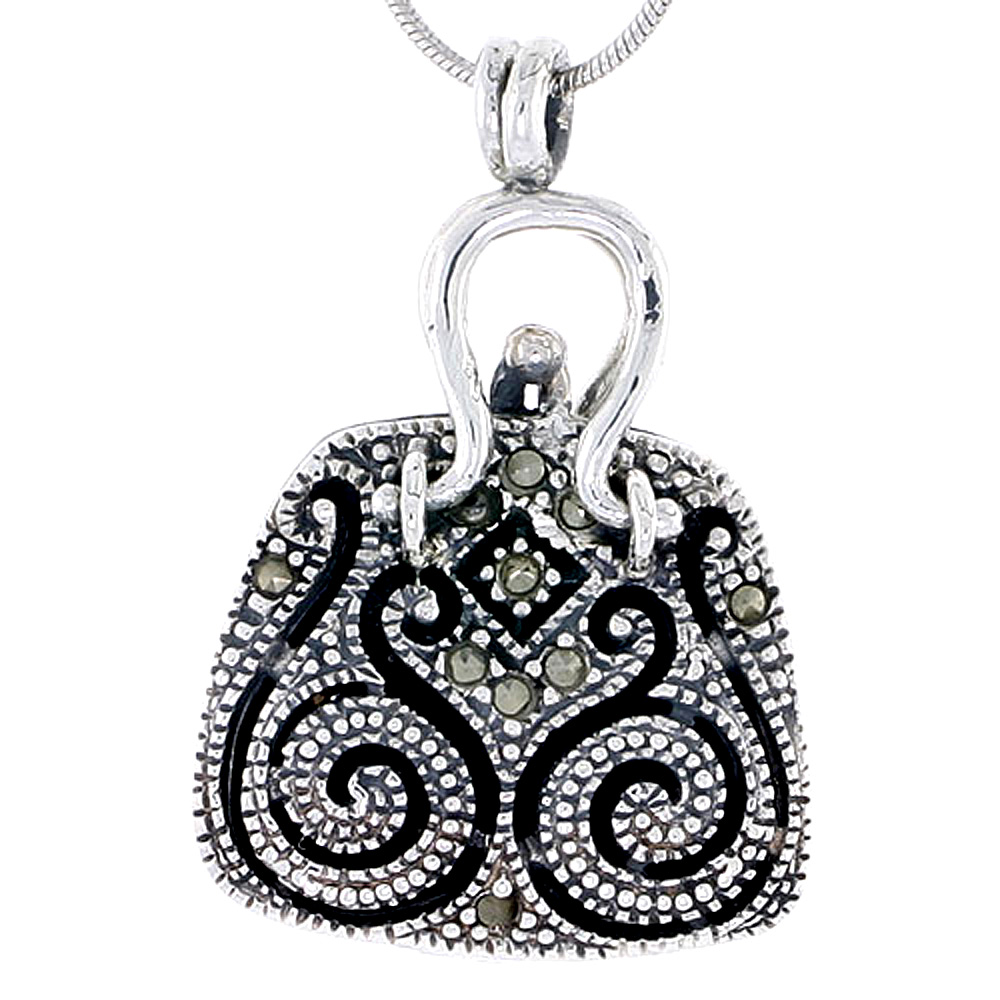 Sterling Silver Marcasite Filigree Purse Locket  / Prayer Box