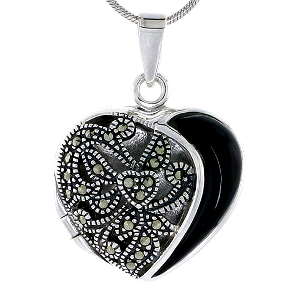 Heirloom Quality Sterling Silver Marcasite Heart Locket.