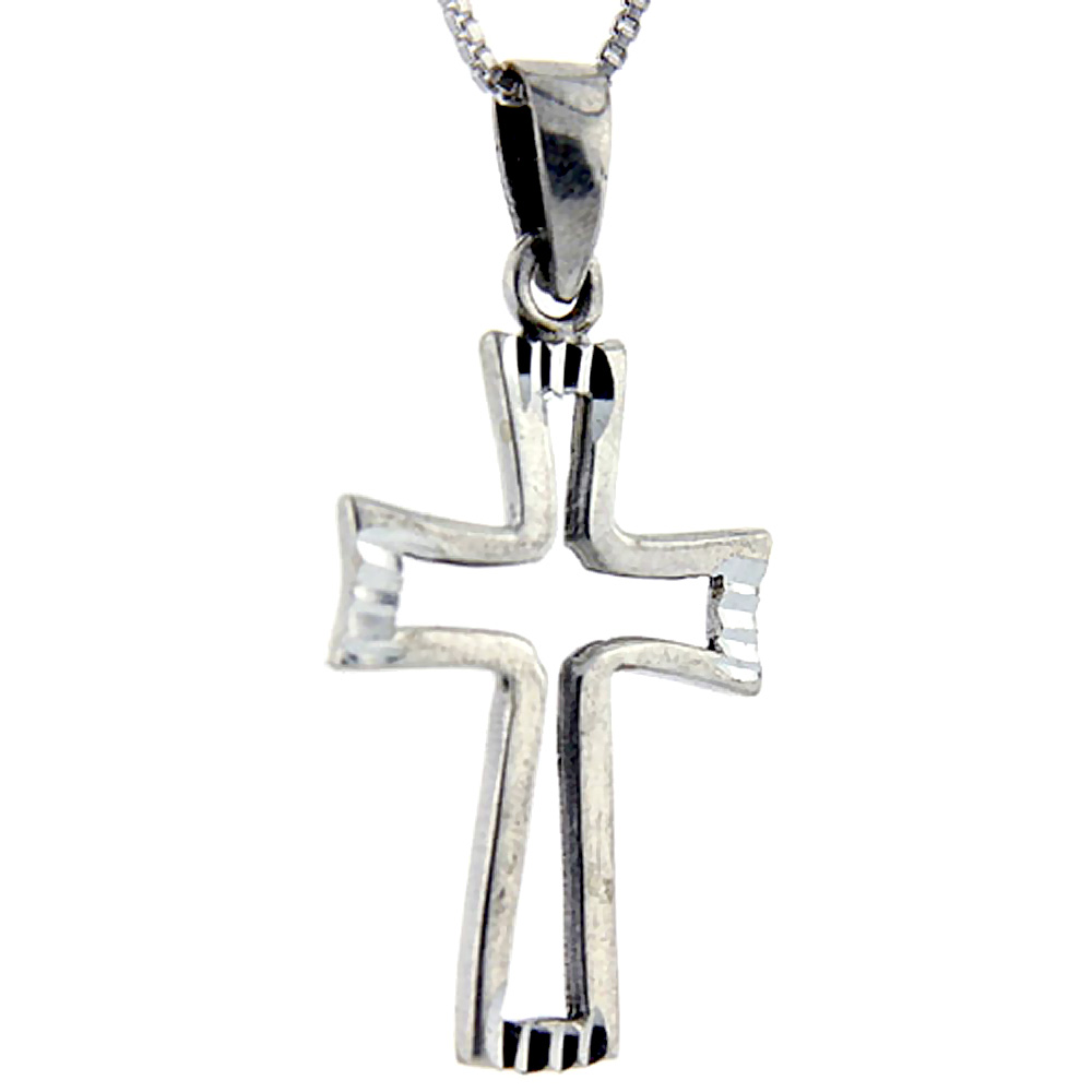 Sterling Silver Cross Pendant Outline, 1.1 inch long