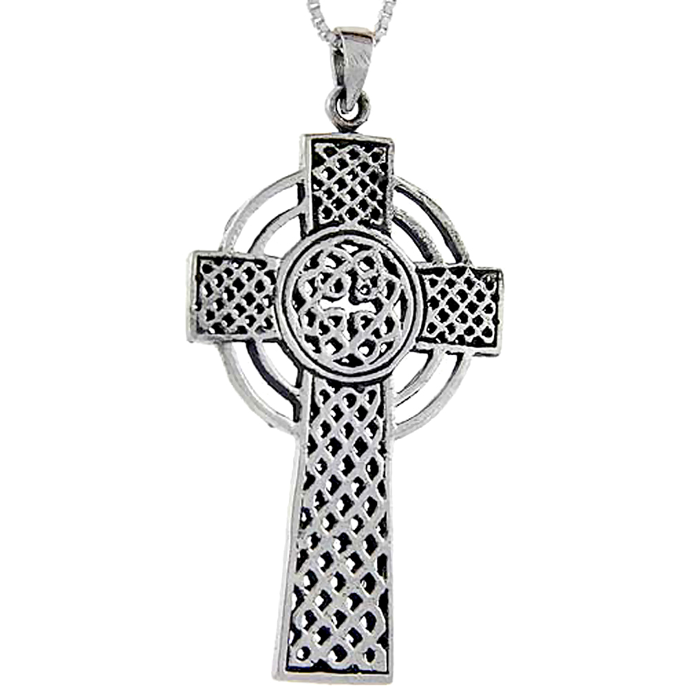 Sterling Silver Celtic High Cross Pendant, 1 7/8 inch long