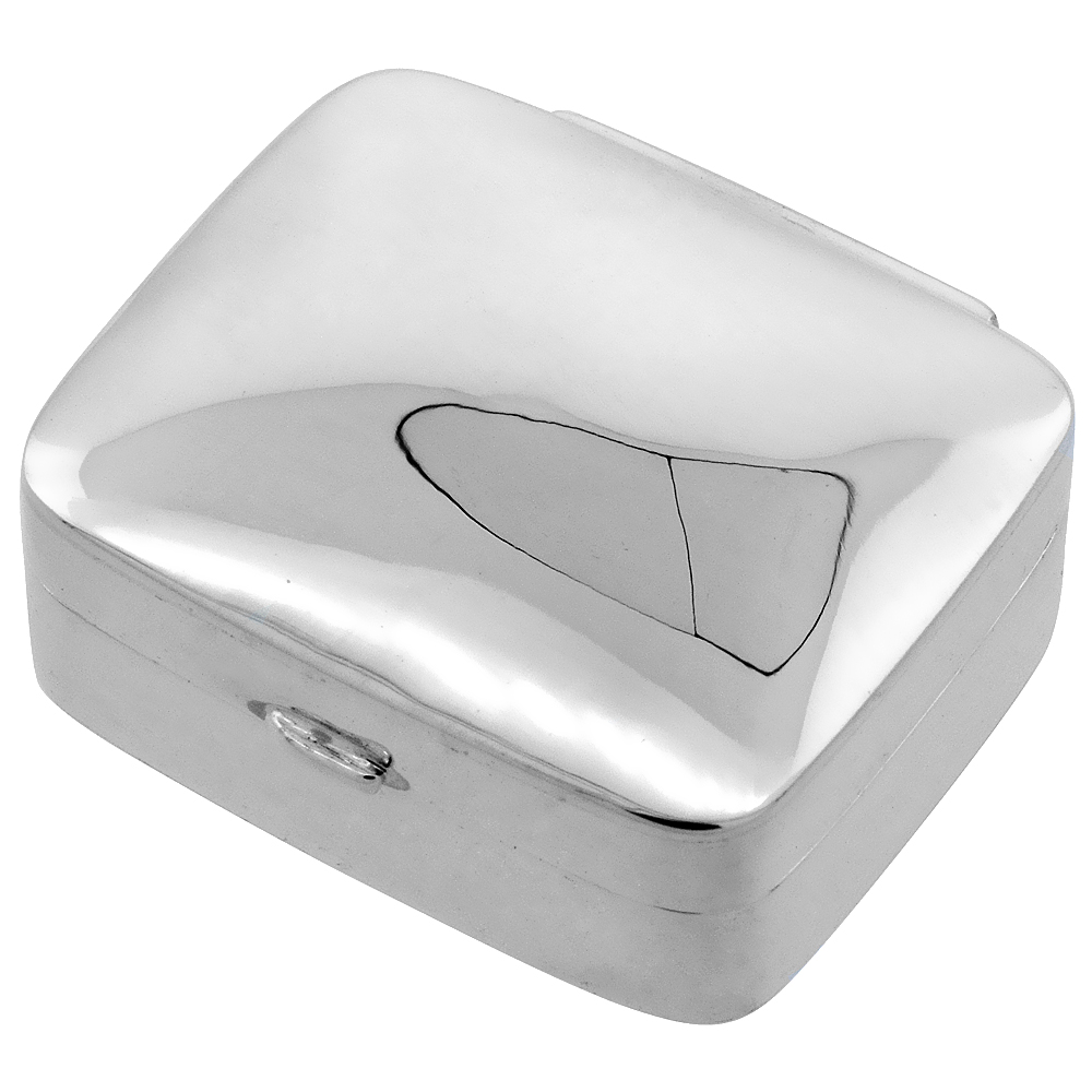 Sterling Silver Pill Box Rectangular Shape Plain High Polished, 1 1/8 x 15/16 inch