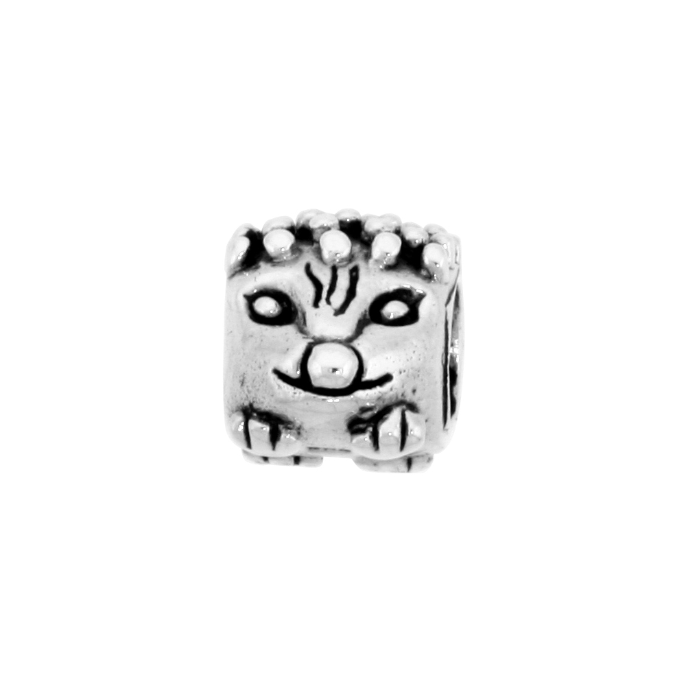 Sterling Silver Cat Face Bead Charm for most Charm Bracelets
