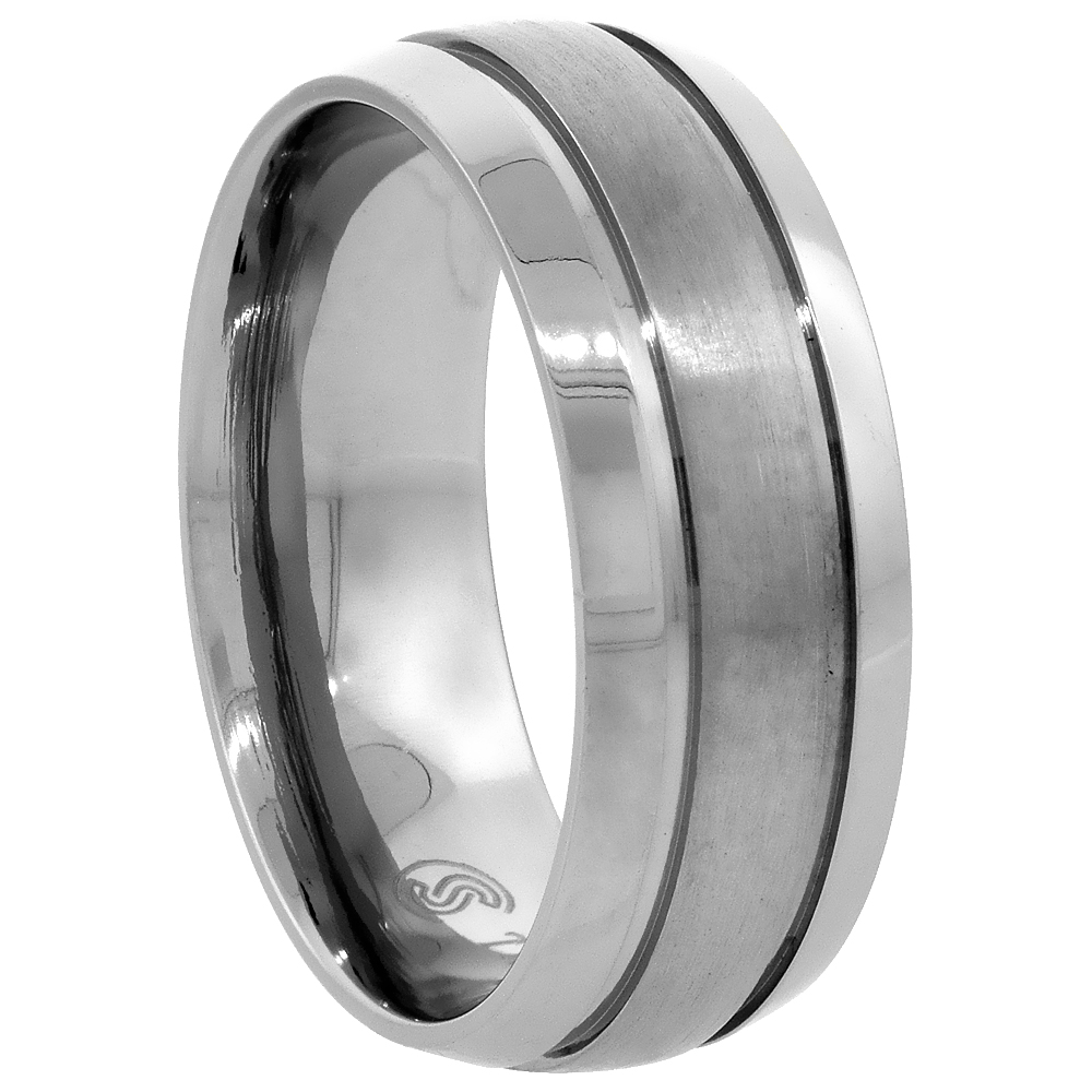 8 mm ( 5/16" ) Titanium Band Satin Stripe Center with Beveled Edges