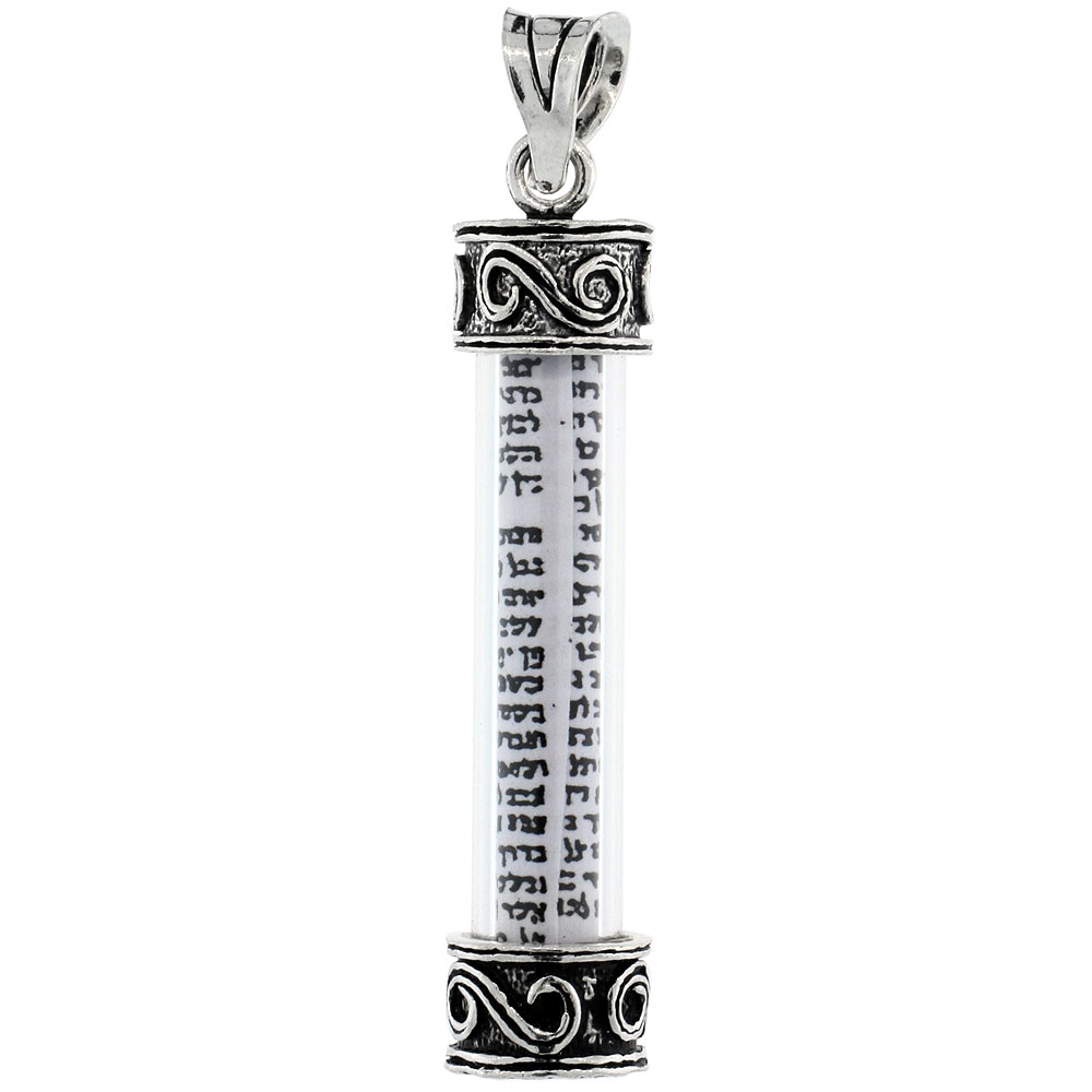 Sterling Silver Mezuzah Pendant W Hamsa