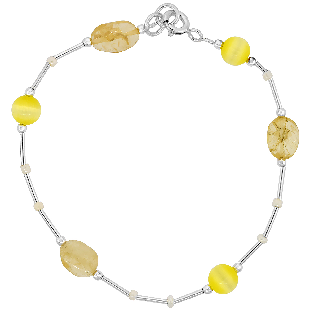 Natural Citrine Liquid Silver Bracelet Sterling Silver Findings, 7 inch - Picture 1 of 1