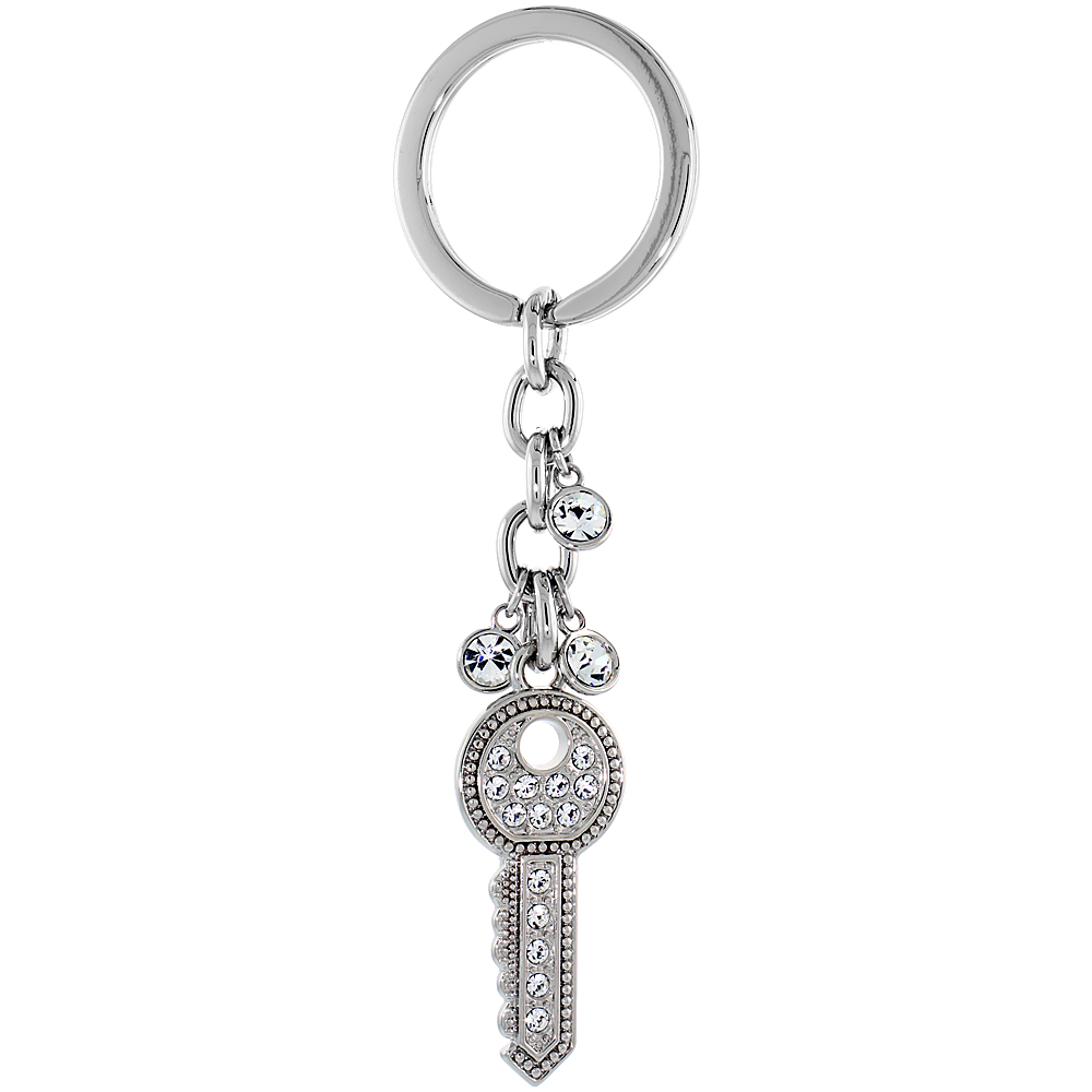 Jeweled Key Chain, Key Ring, Key Holder, Key Tag , Key Fob w/ Clear Swarovski - Zdjęcie 1 z 1