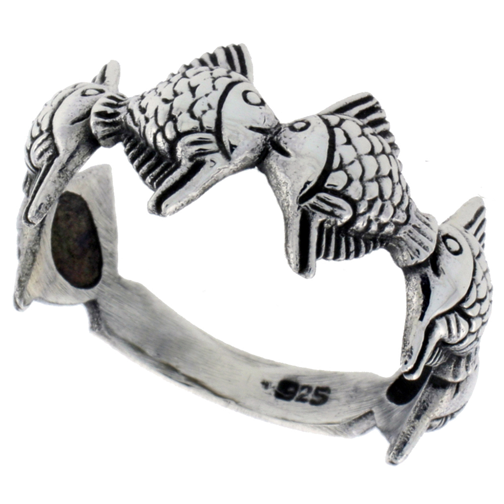 Sterling Silver Goldfish Ring 3/8 inch wide, sizes 6 - 10