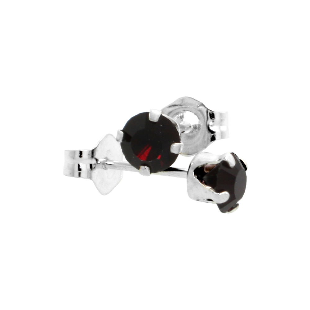 Sterling Silver 4mm Round Garnet Color Crystal Stud Earrings January Birthstones with Swarovski Crystals 1/2 ct total