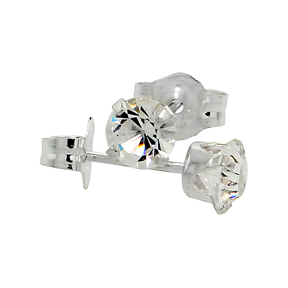 Sterling Silver 4mm Round White Color Crystal Stud Earrings April Birthstones with Swarovski Crystals 1/2 ct total