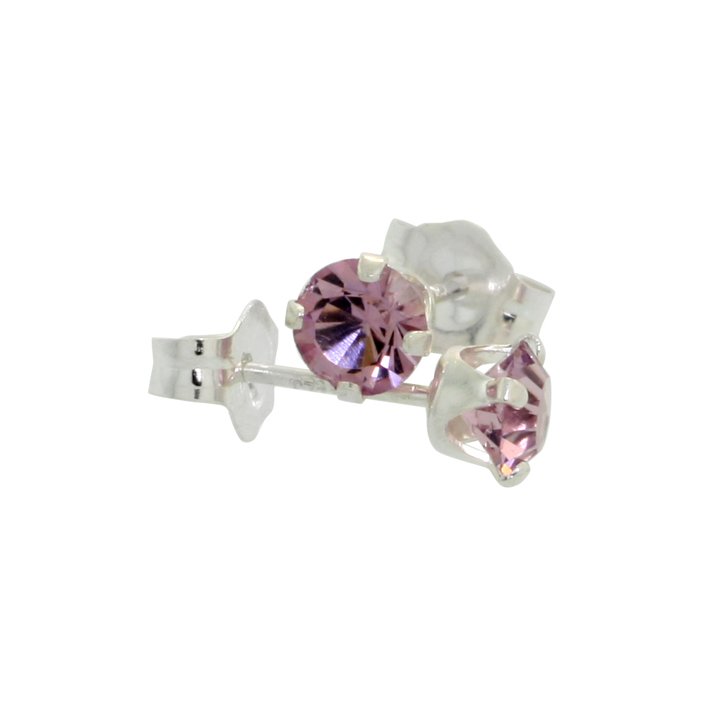 STERLING SILVER 4MM ROUND ALEXANDRITE COLOR CRYSTAL STUD EARRINGS JUNE BIRTHSTONES AUSTRIAN CUT 1/2 CT TOTAL
