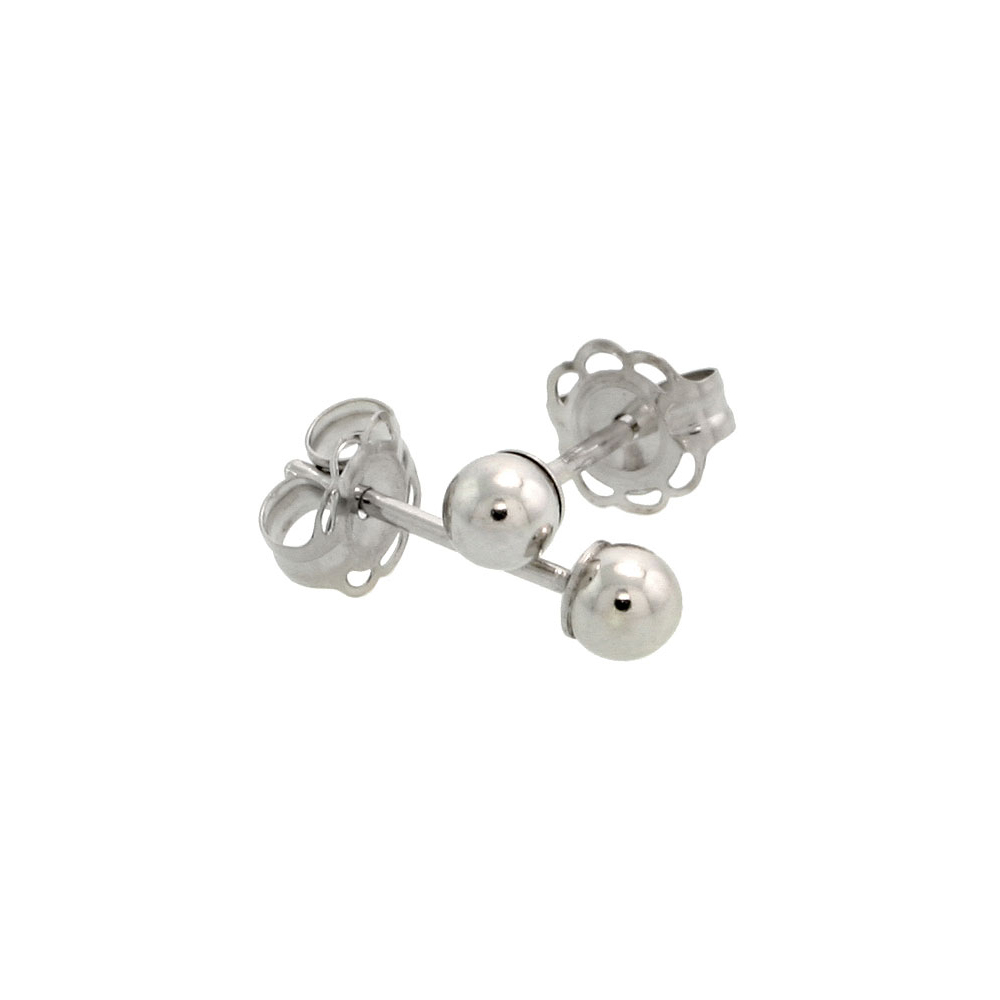 10K WHITE GOLD 3MM BALL EARRINGS / CARTILAGE NOSE STUDS