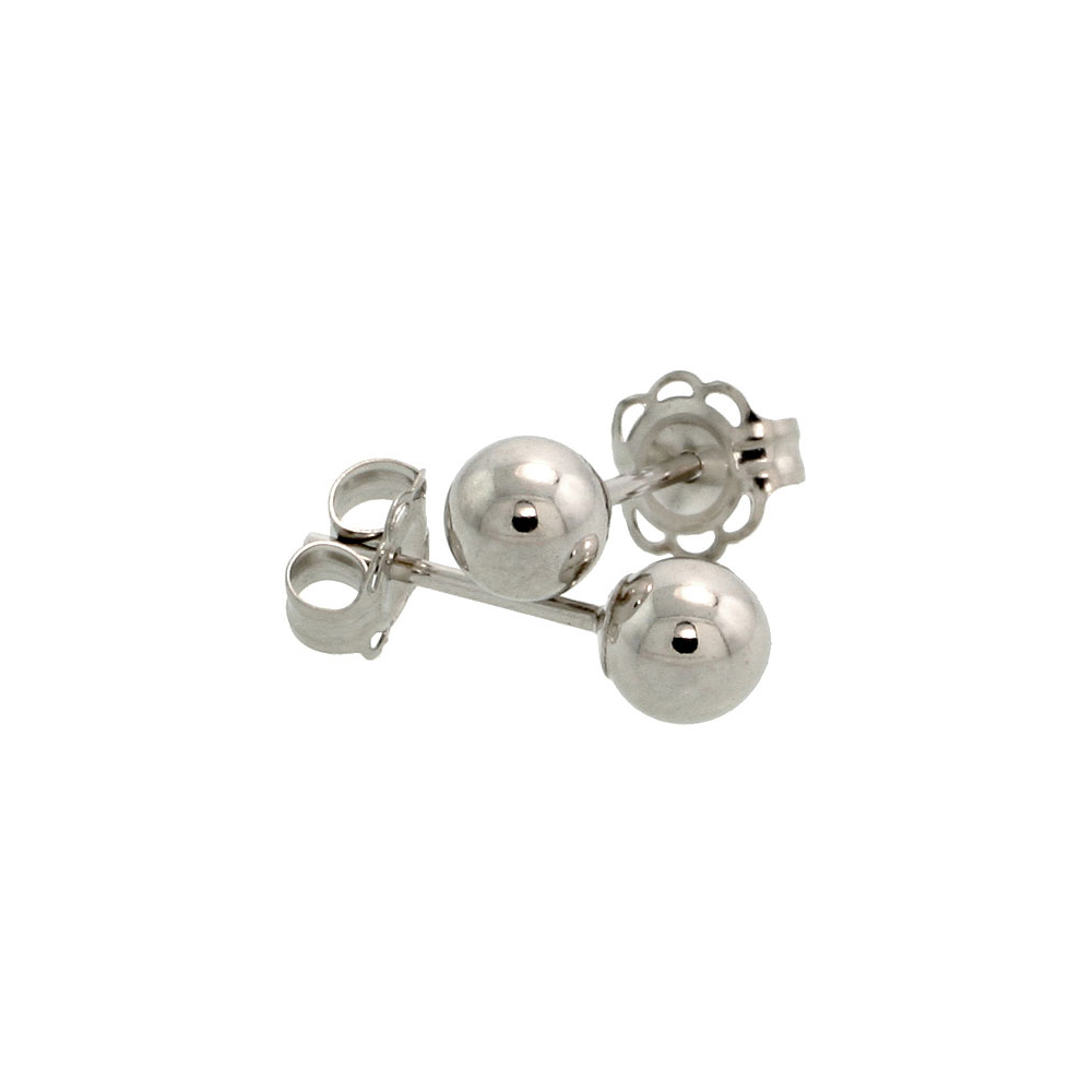 10K WHITE GOLD 4MM BALL EARRINGS STUDS