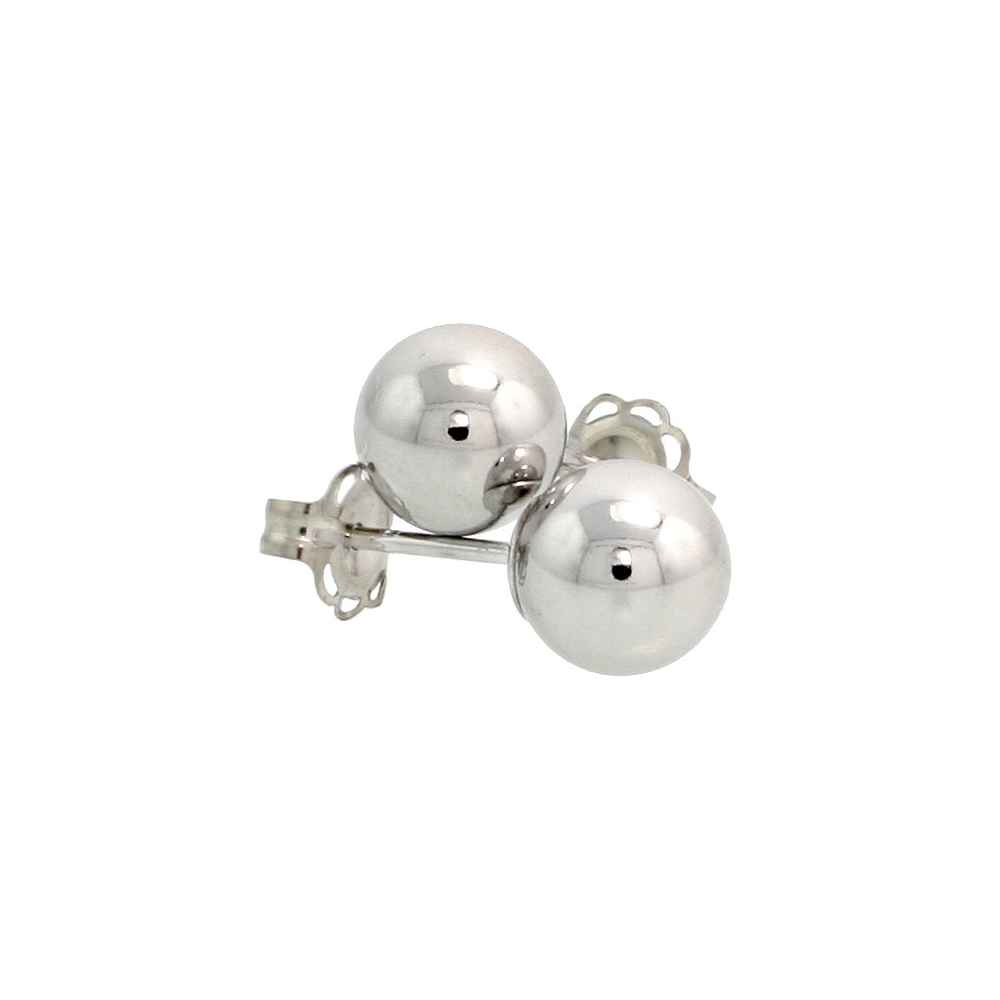 10K WHITE GOLD 6MM BALL EARRINGS STUDS