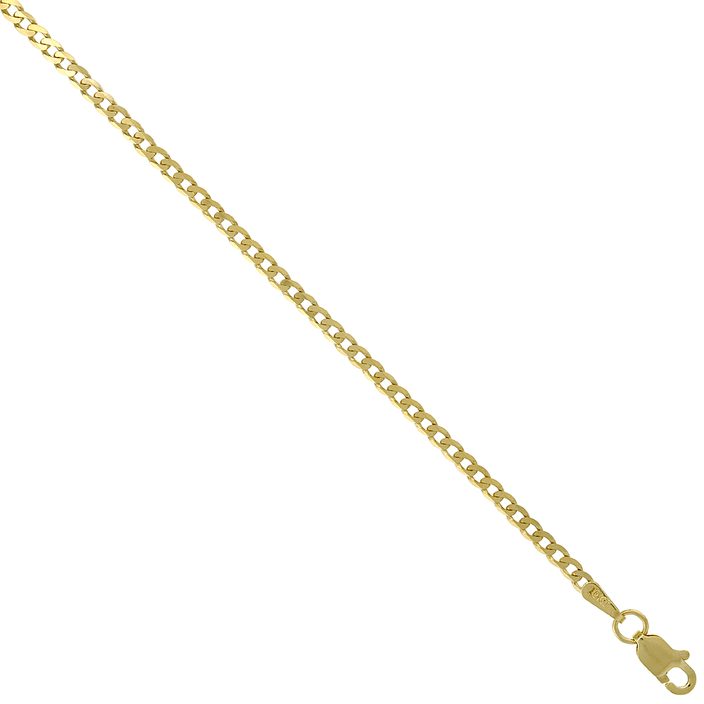 10K Yellow Gold 8mm Cuban Curb Chain Necklace Concaved Nickel Free, 22-30 inch