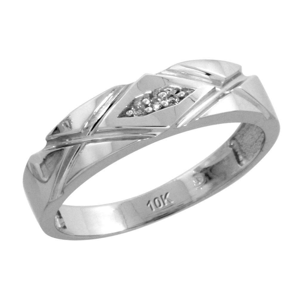 10k White Gold Ladies&#039; Diamond Wedding Band, 3/16 inch wide