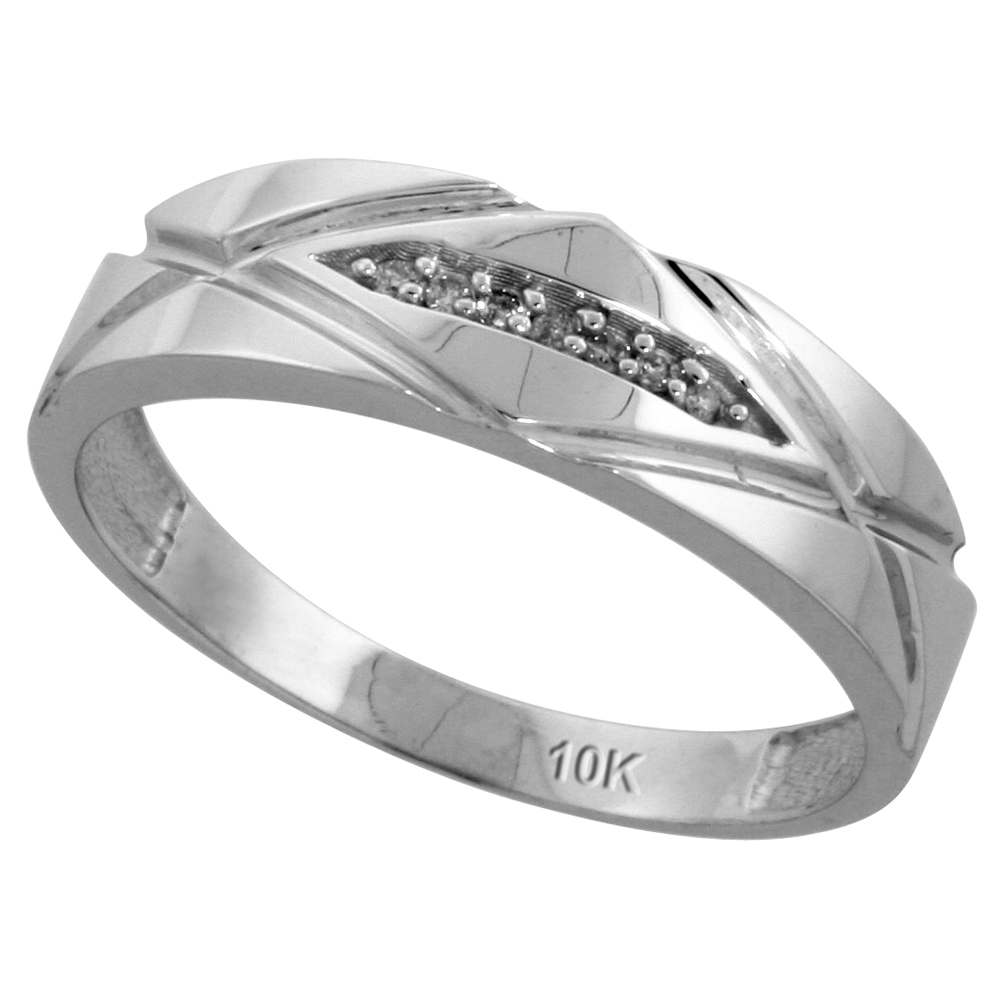 10k White Gold Mens Diamond Wedding Band, 1/4 inch wide