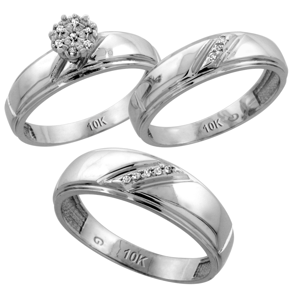 10k White Gold Mens Diamond Wedding Band Ring 0.03 cttw Brilliant Cut, 1/4 inch 7mm wide