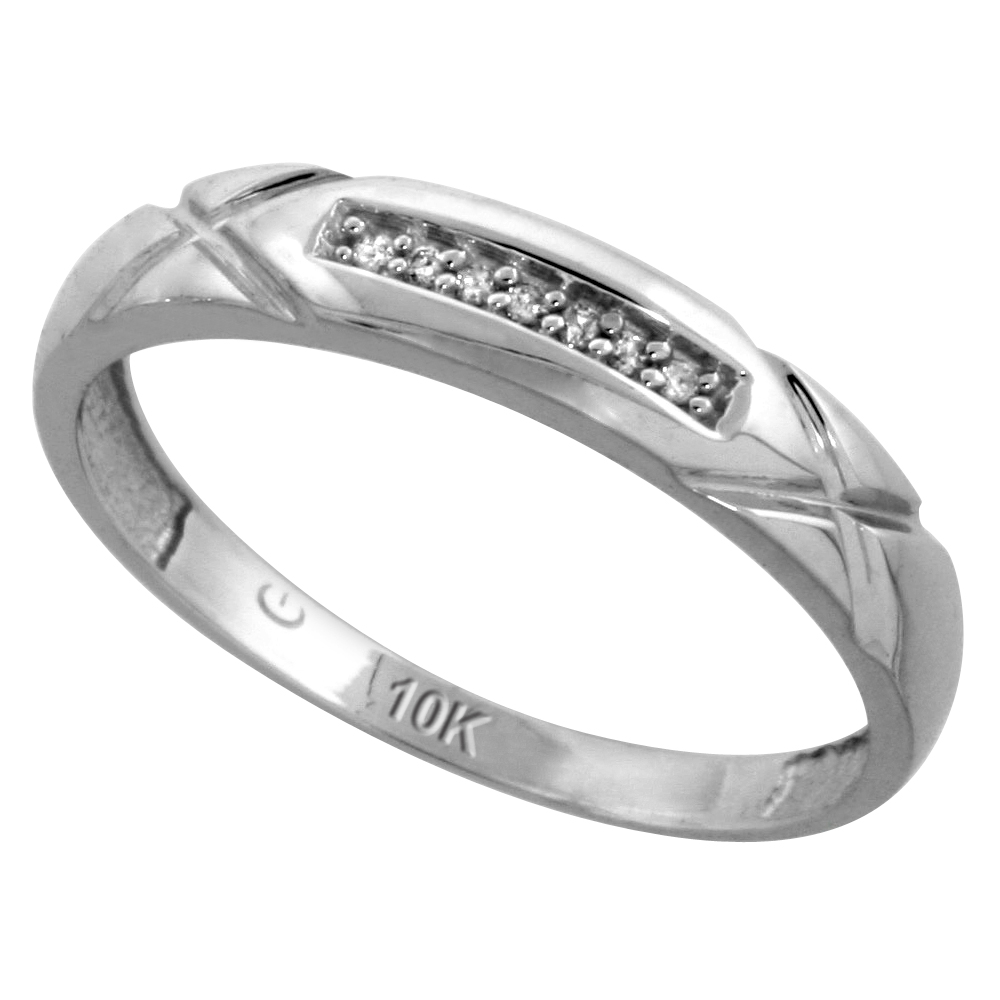 10k White Gold Mens Diamond Wedding Band, 3/16 inch wide