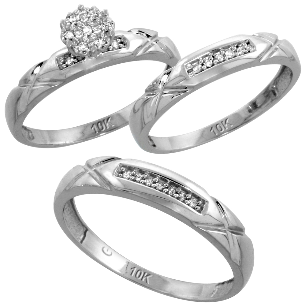 10k White Gold Mens Diamond Wedding Band Ring 0.04 cttw Brilliant Cut, 3/16 inch 4mm wide