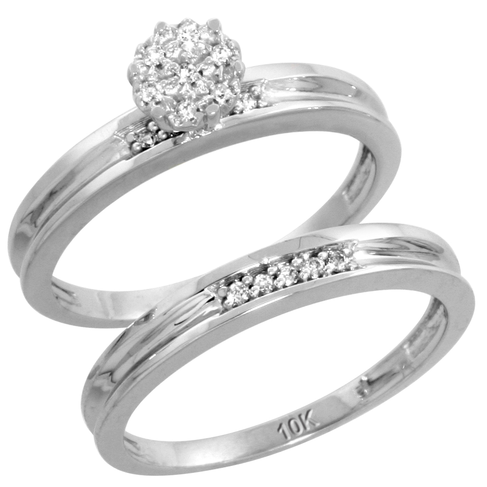 10k White Gold Diamond Engagement Ring Set 2-Piece 0.07 cttw Brilliant Cut, 1/8 inch 3mm wide