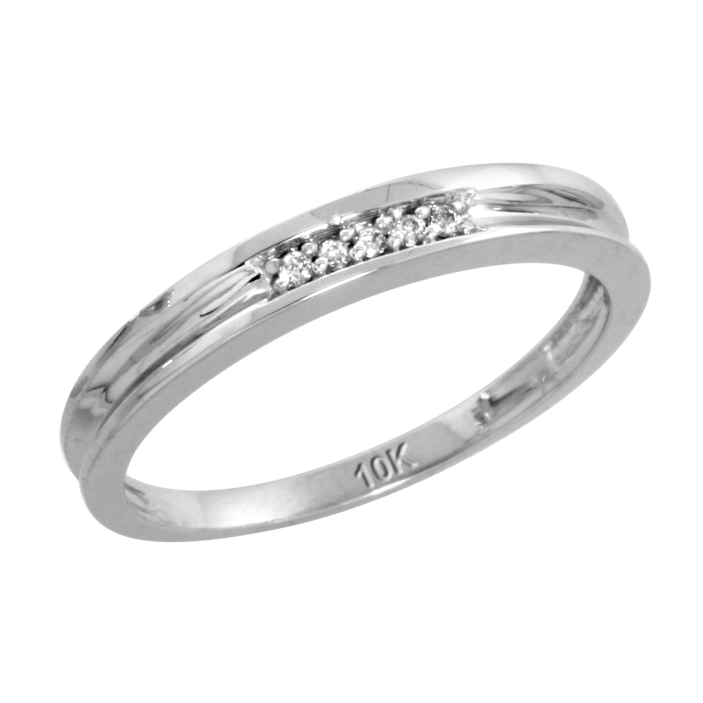 10k White Gold Ladies' Diamond Wedding Band, 1/8 inch wide