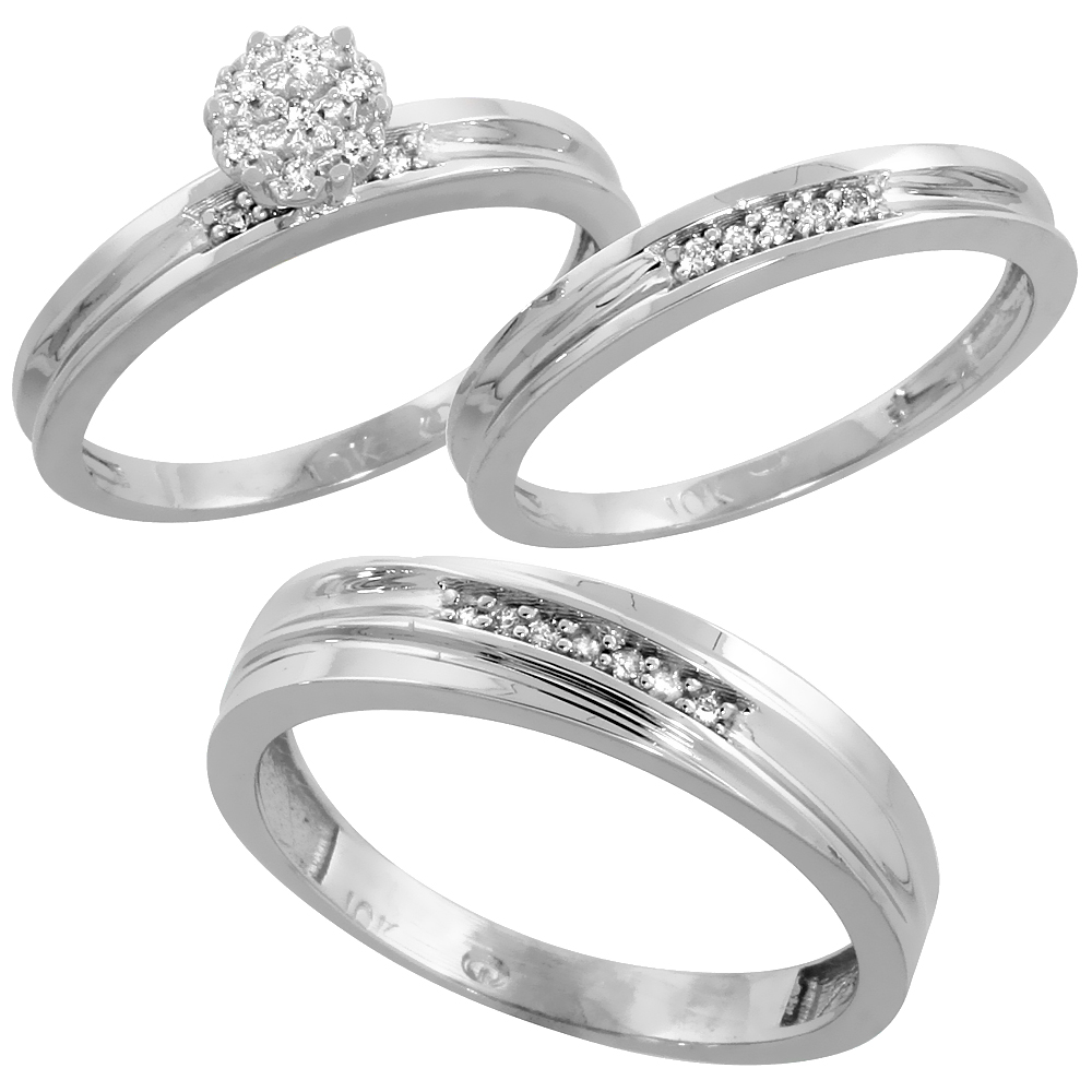 10k White Gold Diamond Engagement Ring Women 0.05 cttw Brilliant Cut 1/8 inch 3mm wide